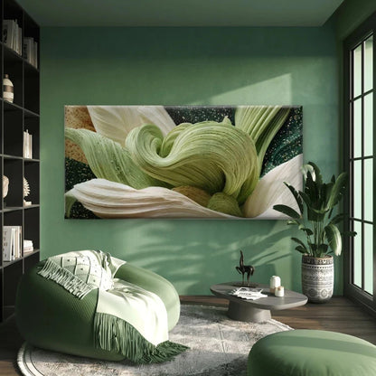 Abstract Floral Green & Curves Wall Art Canvas Office Home Room Framed 120x60cm