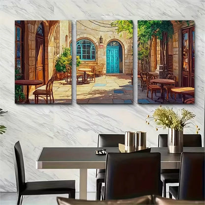 3pcs Cultural Coffee Scene in Irbid Metal Print Ready to Hang Art - Bella Home Decor