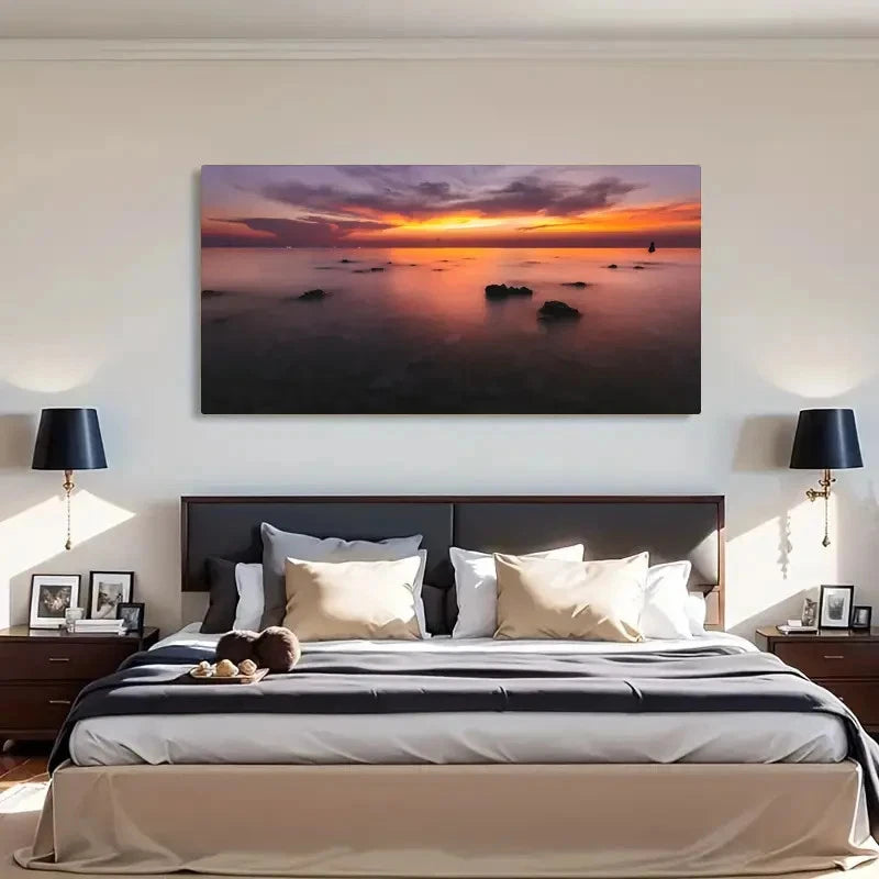 Serene Ocean Sunset Vintage Wall Art Canvas Office Home Room Framed 120x60cm