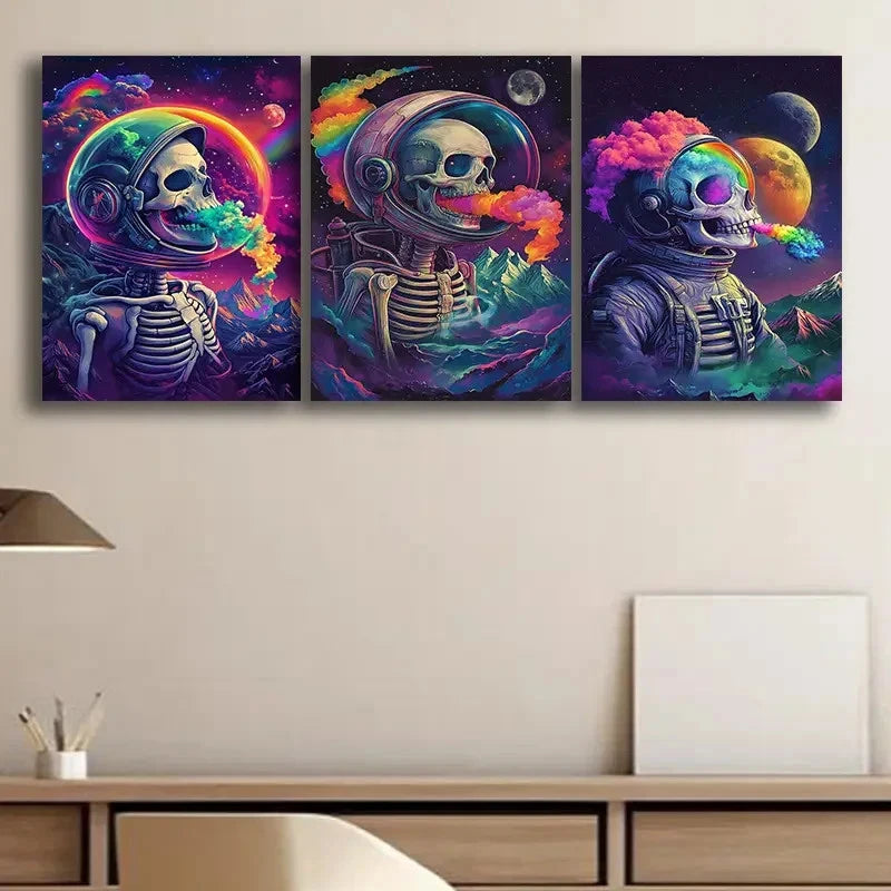 3pcs Astronaut Skull Space Art Wall Art Set Canvas Framed 60x90cm - High Quality Print 100% Australian Made Wall Canvas Ready to Hang - Bella Home Decor
