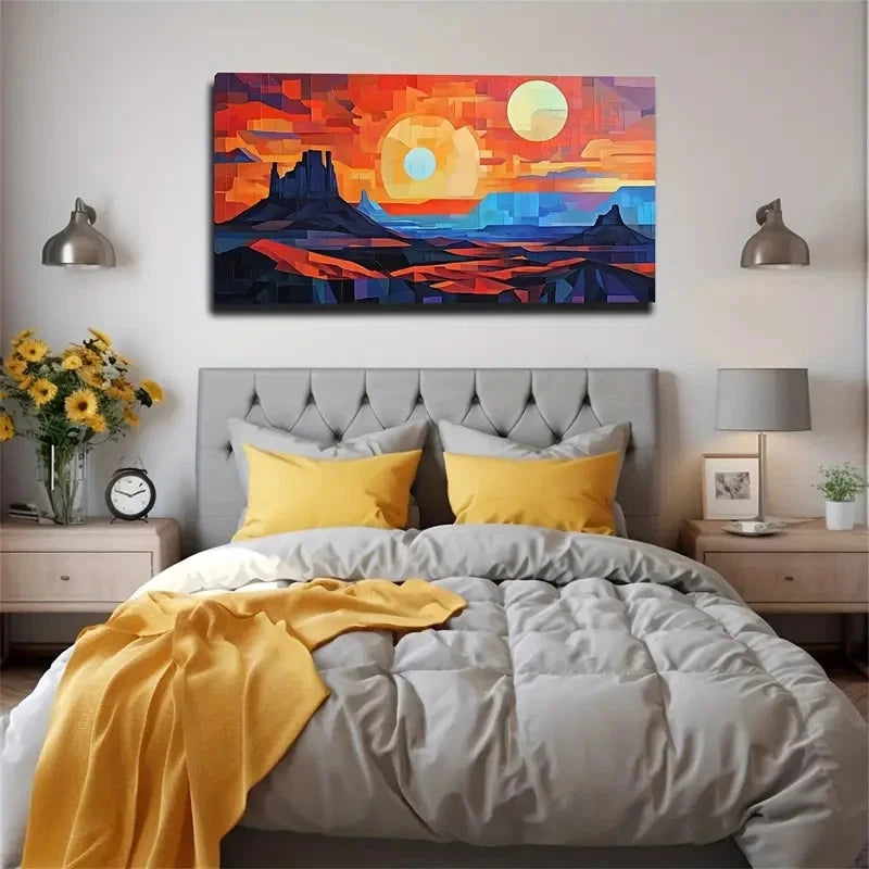 Sea Mountain Sunrise Abstract Wall Art Canvas Office Home Room Framed 120x60cm