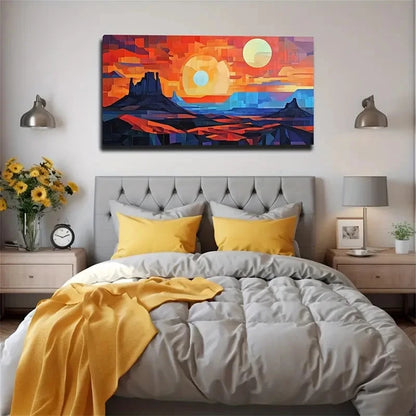 Sea Mountain Sunrise Abstract Wall Art Canvas Office Home Room Framed 120x60cm