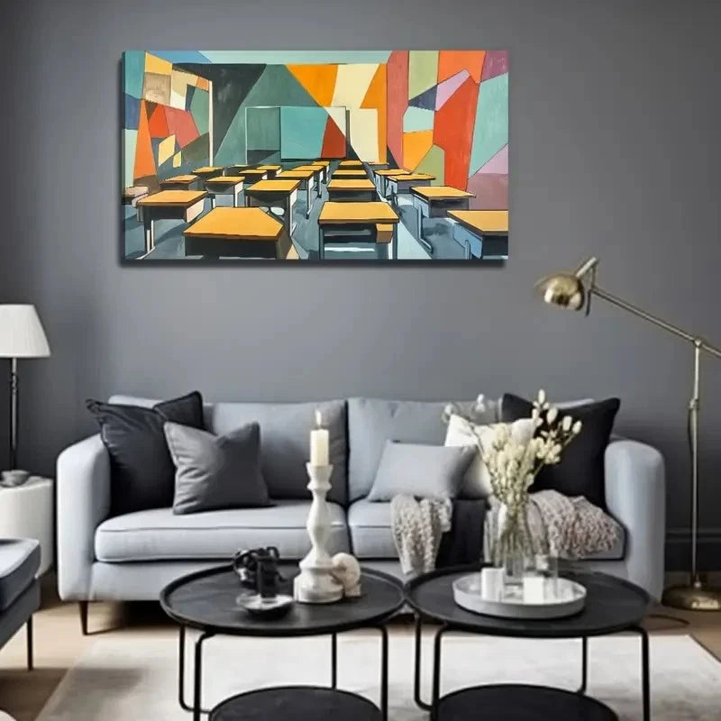 Modern Abstract Geometric Wall Art Canvas Office Home Room Framed 120x60cm