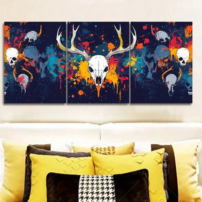 3pcs A pattern of skulls and bison horns Wall Art Set Canvas Unframed - High Quality Print 100% Australian Made Wall Canvas - Bella Home Decor