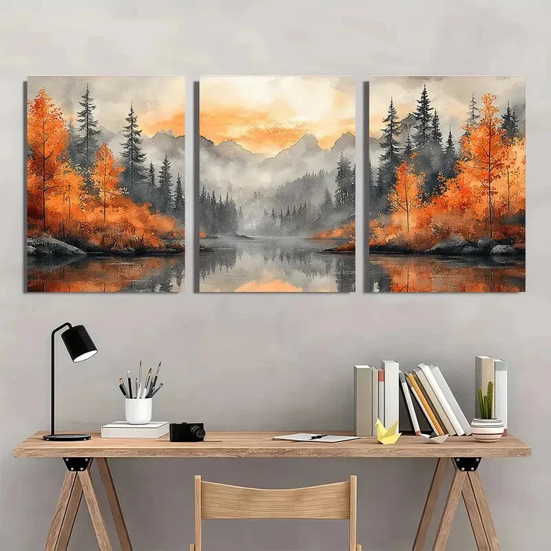 3pcs Rainy Day Landscape with Mountains Metal Print Ready to Hang Art - Bella Home Decor