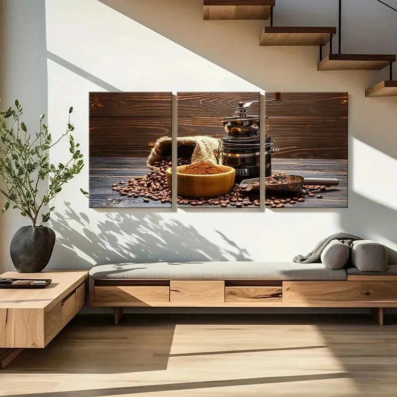3pcs Coffee Machine & Coffee Beans Wall Art Set Canvas Framed 40x60cm - High Quality Print 100% Australian Made Wall Canvas Ready to Hang - Bella Home Decor