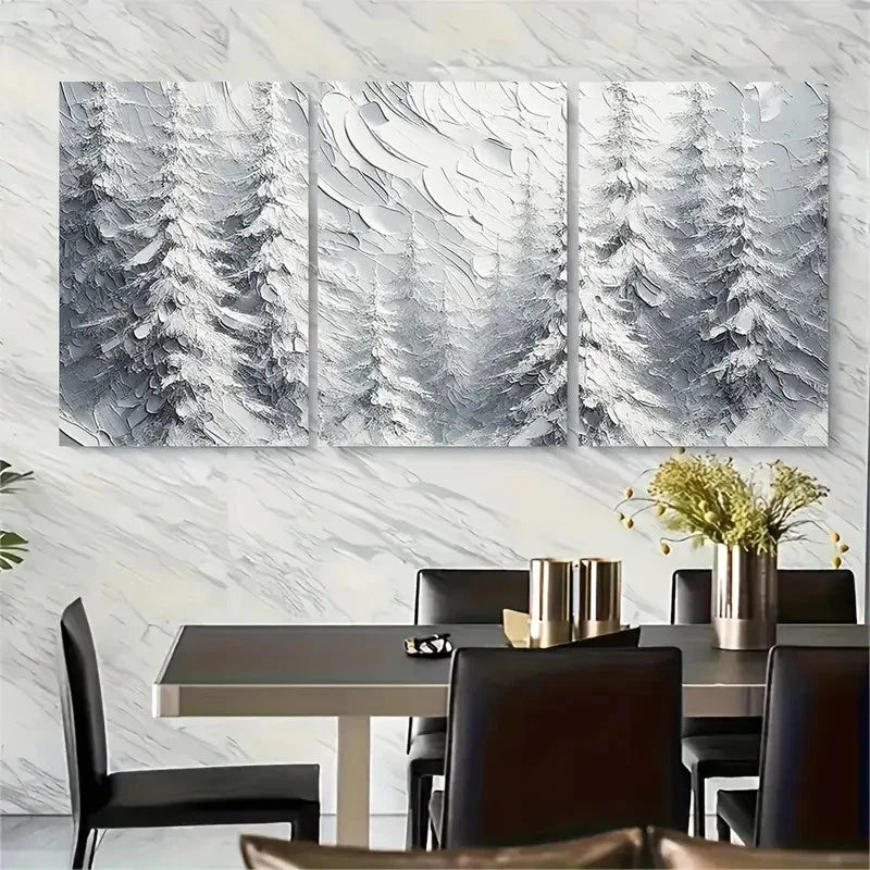 3pcs Winter Snowy Forest Metal Print Ready to Hang Art