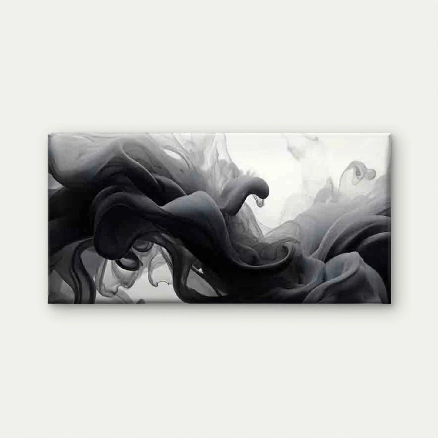 Abstract Black Ink Smoke Flow Wall Art Canvas Office Home Room Framed 120x60cm - Bella Home Decor