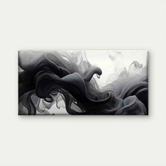 Abstract Black Ink Smoke Flow Wall Art Canvas Office Home Room Framed 120x60cm