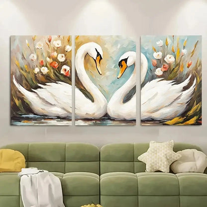 3pcs Two Swans In A LakeFloral Spring Metal Print Ready to Hang Art