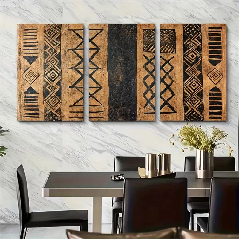 3pcs Malian Mud Cloth Tapestry Metal Print Ready to Hang Art