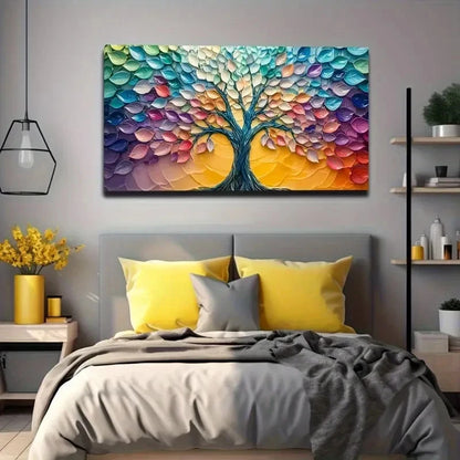 Vibrant Colorful Tree Design Wall Art Canvas Office Home Room Framed 120x60cm