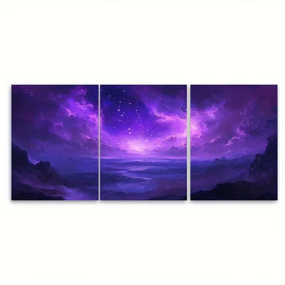 3pcs Elegant 'Starry Dreams' Abstract Purple Sky Wall Art Set Canvas Framed 50x70cm - High Quality Print 100% Australian Made Wall Canvas Ready to Hang