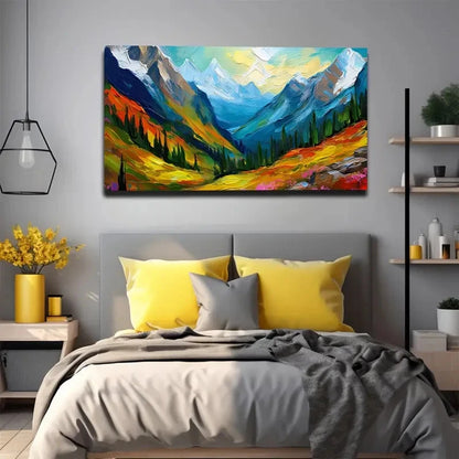 Vibrant Mountain Landscape Wall Art Canvas Office Home Room Framed 120x60cm