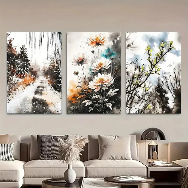 3pcs Vibrant Spring Botanical with Daisies Metal Print Ready to Hang Art - Bella Home Decor