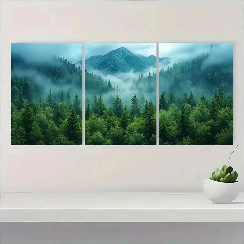 3pcs Landscape Photography Foggy Alpine Scene Metal Print Ready to Hang Art - Bella Home Decor