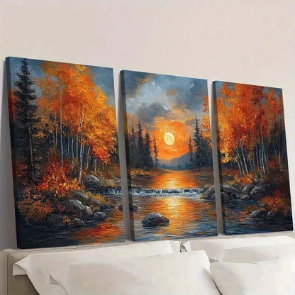 3pcs Autumn Moonlit Forest Canvas Art   Wall Art Set Canvas Framed 40x60cm - High Quality Print 100% Australian Made Wall Canvas Ready to Hang - Bella Home Decor