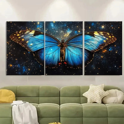 3pcs Blue Butterfly Dreamy Abstract EI   Wall Art Set Canvas Framed 60x90cm - High Quality Print 100% Australian Made Wall Canvas Ready to Hang - Bella Home Decor