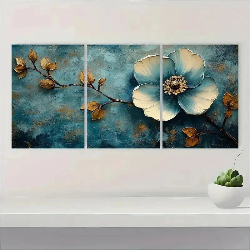3pcs Jade Flower Perfect Blue Perfect Wall Art Set Canvas Framed 40x60cm - High Quality Print 100% Australian Made Wall Canvas Ready to Hang - Bella Home Decor