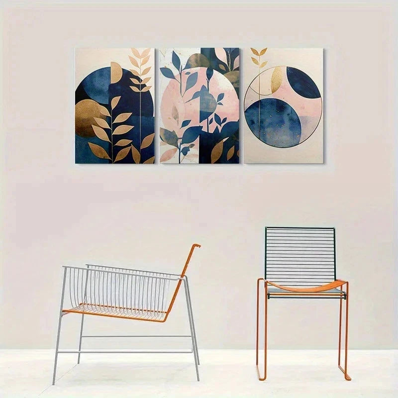 3pcs Geometric Leaves & Botanical Motifs Metal Print Ready to Hang Art - Bella Home Decor