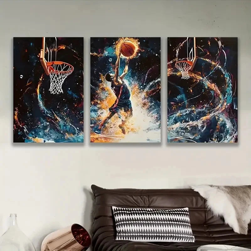 3pcs Basketball Player In Action Wall Art Set Canvas Framed 40x60cm - High Quality Print 100% Australian Made Wall Canvas Ready to Hang - Bella Home Decor