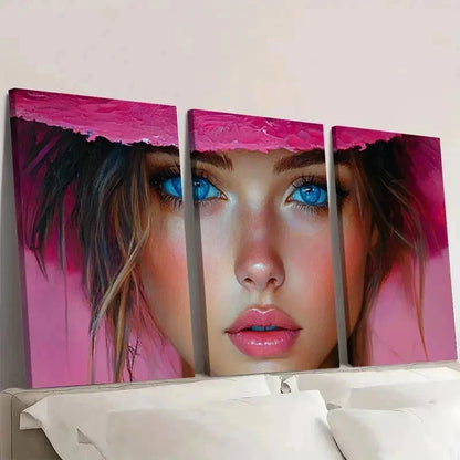 3pcs Abstract Girl Pink & Blue ART  Wall Art Set Canvas Framed 60x90cm - High Quality Print 100% Australian Made Wall Canvas Ready to Hang - Bella Home Decor