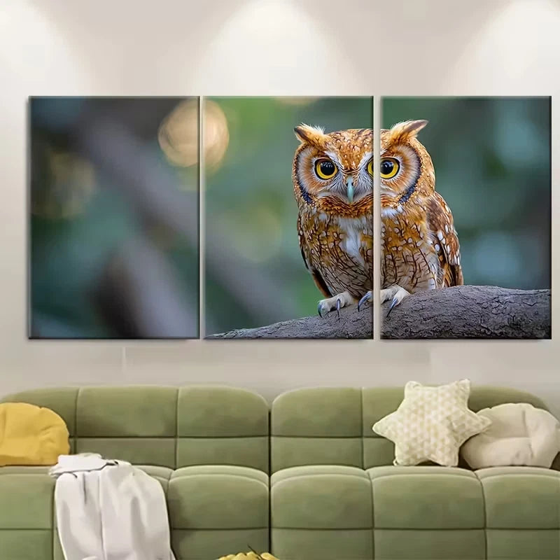 3pcs Eastern Screech Owl Abstract Metal Print Ready to Hang Art - Bella Home Decor