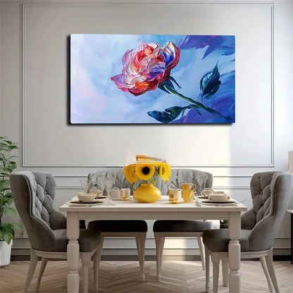 Vibrant Red Rose & Blue Wall Art canvas office home room framed 120x60cm