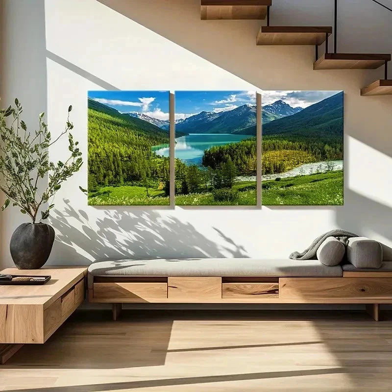 3pcs Vibrant Mountain & Lake Landscape Wall Art Set Canvas Framed 60x90cm - High Quality Print 100% Australian Made Wall Canvas Ready to Hang