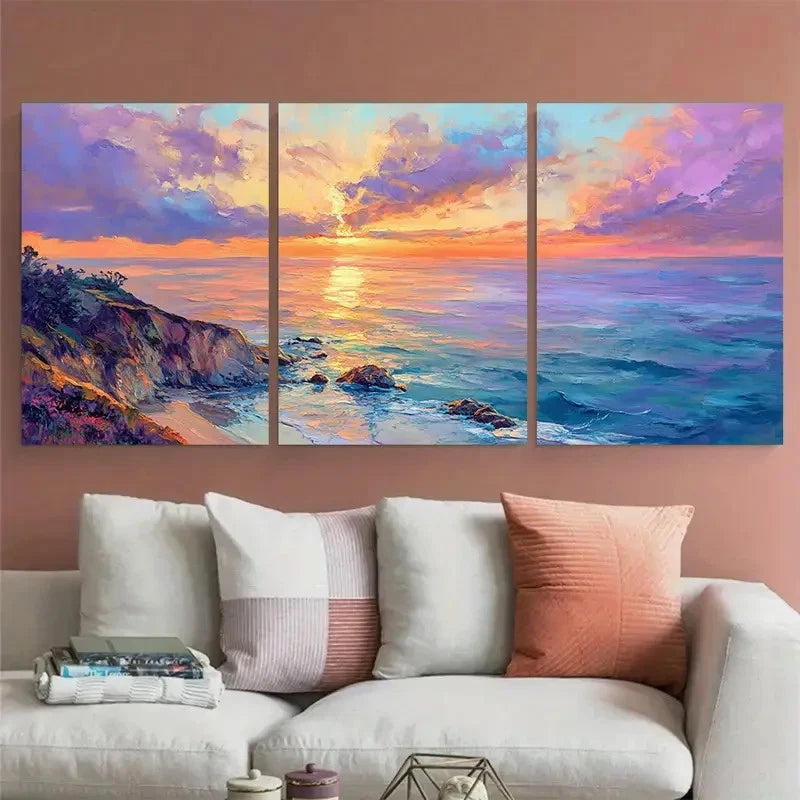 3pcs Big Sur Landscape Pastel Ocean Cloudscape Metal Print Ready to Hang Art - Bella Home Decor