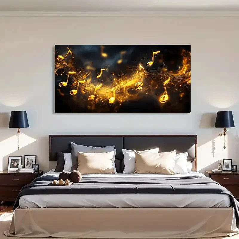 Musical Notes Golden Music Wall Art Canvas Office Home Room Framed 120x60cm - Bella Home Decor