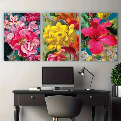 3pcs Venezuela Botanical Floral Illustration Wall Art Set Canvas Framed 60x90cm - High Quality Print 100% Australian Made Wall Canvas Ready to Hang