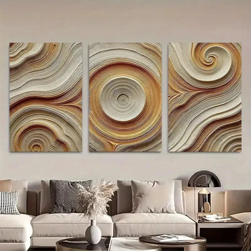 3pcs Abstract Circular Wave Wall Art Metal Print Ready to Hang Art - Bella Home Decor