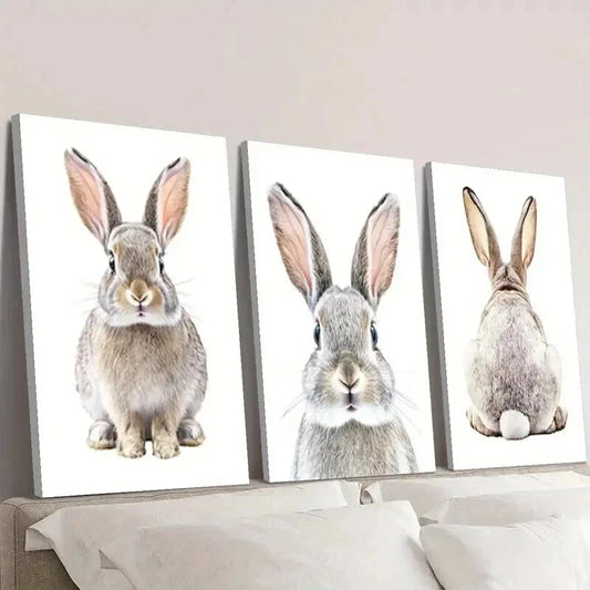 3pcs cute bunny, rabbit animal nordic Wall Art Set Canvas Framed 50x70cm - High Quality Print 100% Australian Made Wall Canvas Ready to Hang