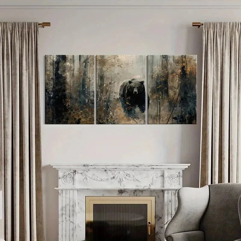 3pcs Mystical Forest Bear Art Wildlife Nature Metal Print Ready to Hang Art - Bella Home Decor