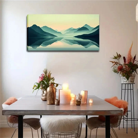 Minimalist Modern Blue-Green Wall Art Canvas Office Home Room Framed 120x60cm