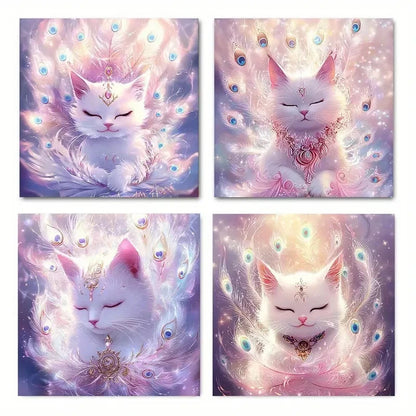 4pcs Feather fox Wall Art Canvas Framed