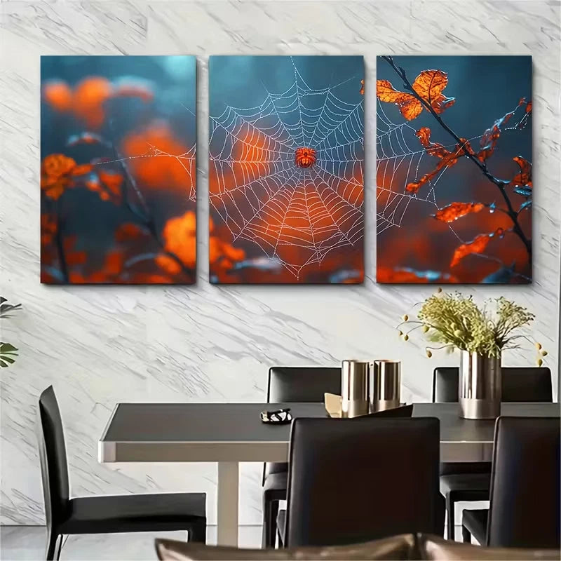 3pcs Eerie Spider Web Metal Print Ready to Hang Art - Bella Home Decor