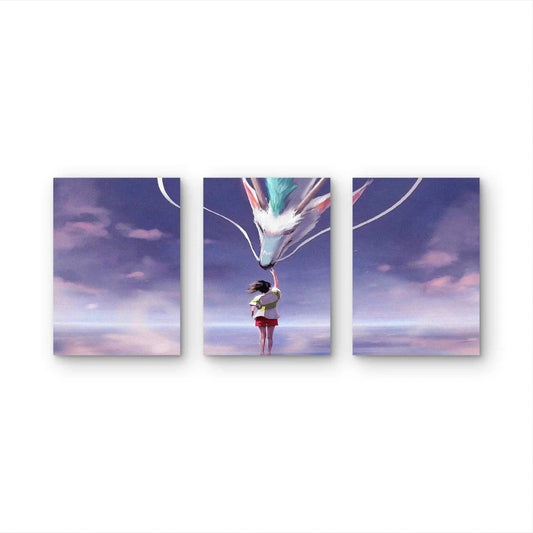 3pcs Mythical White Fantasy Dragon Pastel Cloud Wall Art Set Canvas Framed 60x90cm - High Quality Print 100% Australian Made Wall Canvas Ready to Hang