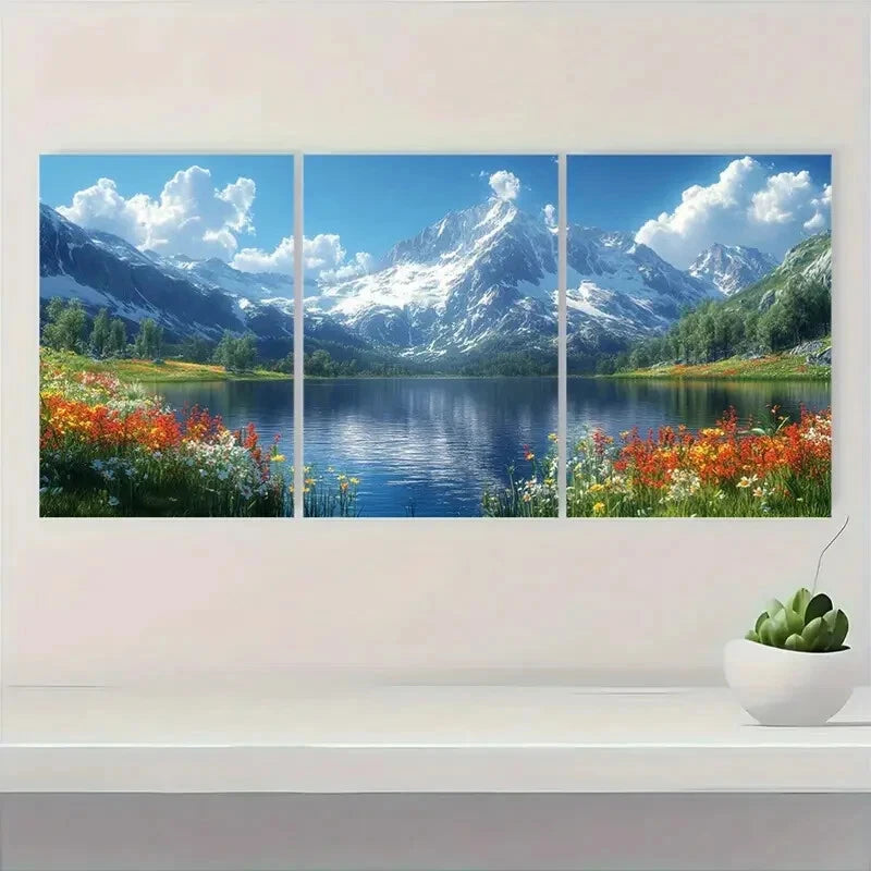 3pcs Nature-Inspired Vibrant Mountain Lake Art Metal Print Ready to Hang Art - Bella Home Decor