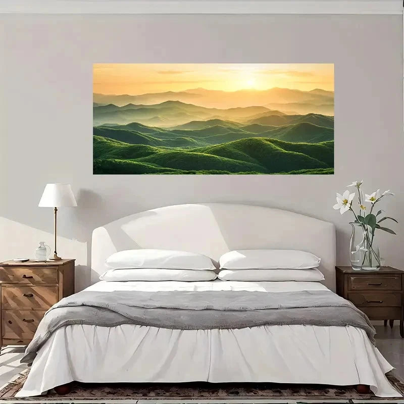 Golden Mountain Landscape Wall Art Canvas Office Home Room Framed 120x60cm