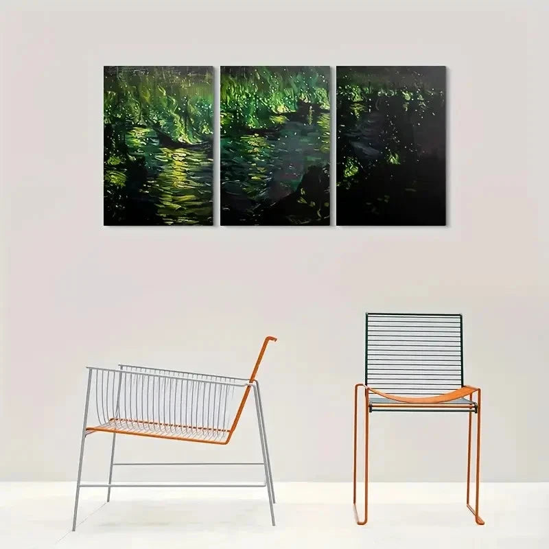 3pcs Abstract Night Forest Modern Green Metal Print Ready to Hang Art - Bella Home Decor