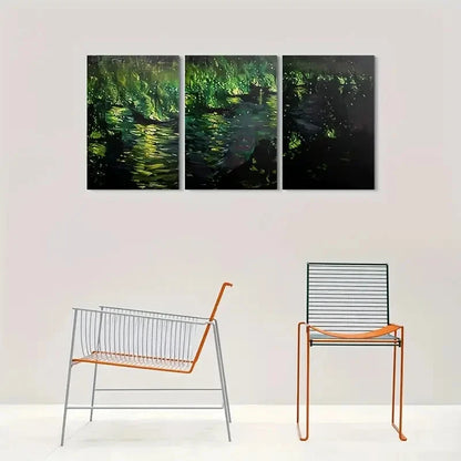 3pcs Abstract Night Forest Modern Green Metal Print Ready to Hang Art - Bella Home Decor