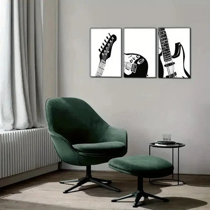 3pcs Guitar Mural Simple Black And White Art Metal Print Ready to Hang Art