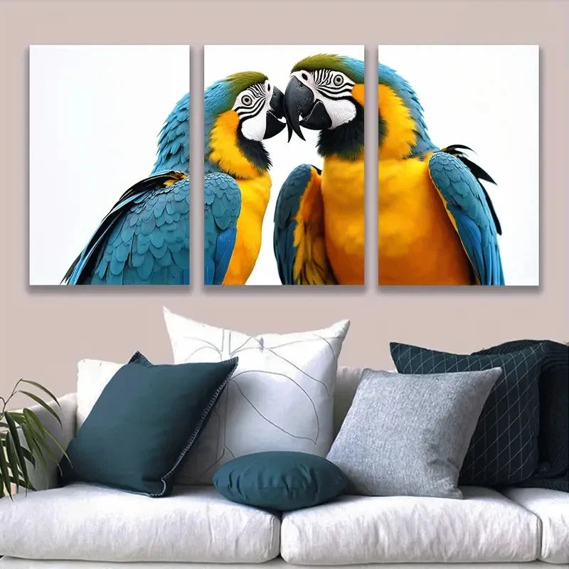 3pcs Blue And Yellow Parrots Wall Art Set Canvas Framed 40x60cm - High Quality Print 100% Australian Made Wall Canvas Ready to Hang - Bella Home Decor