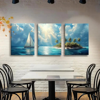 3pcs Serene Ocean Landscape with Blue Sky Metal Print Ready to Hang Art - Bella Home Decor