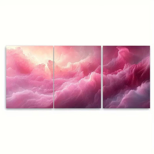 3pcs Vibrant Magenta Pink Abstract Metal Print Ready to Hang Art