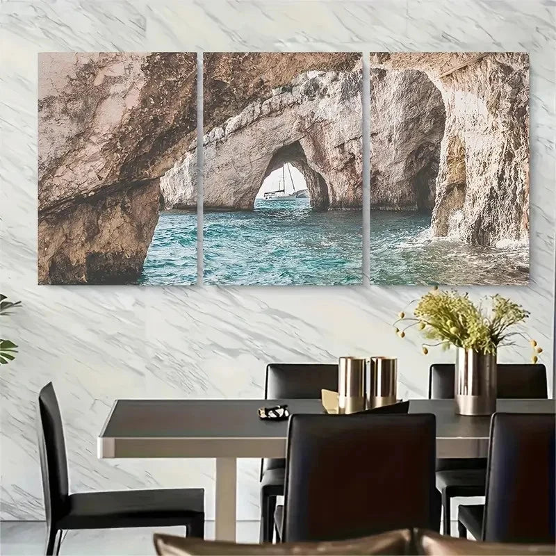 3pcs Mediterranean Coastal Beach Metal Print Ready to Hang Art