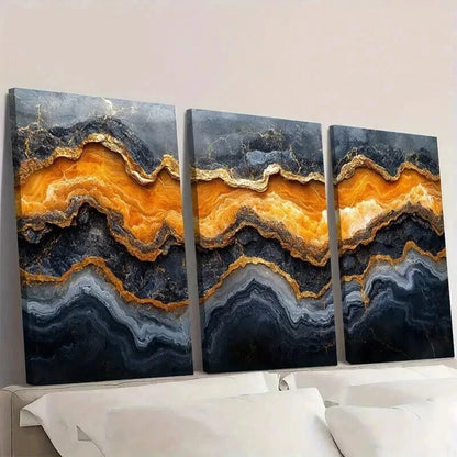 3pcs Modern Abstract Golden Marble Design Wall Art Set Canvas Framed 60x90cm - High Quality Print 100% Australian Made Wall Canvas Ready to Hang - Bella Home Decor