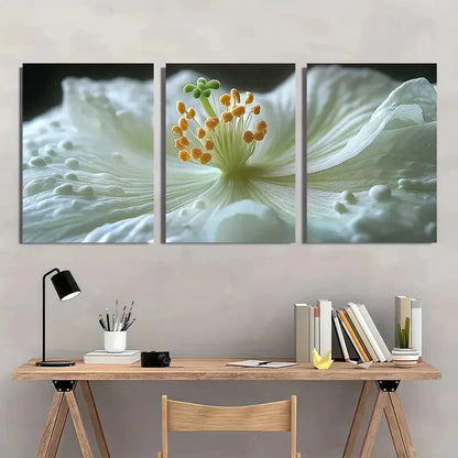 3pcs Serene Nature Elegant White Flower Metal Print Ready to Hang Art - Bella Home Decor